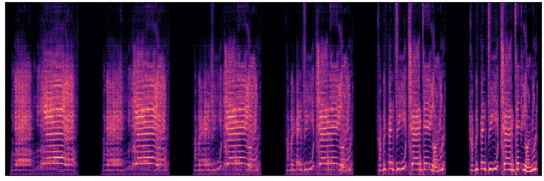 原论文 Figure 11：sheep vocalization 到 narration monologue 的音频风格迁移频谱