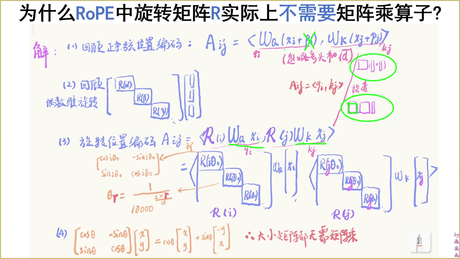 高维 RoPE 是多个二维块组成的块对角矩阵
