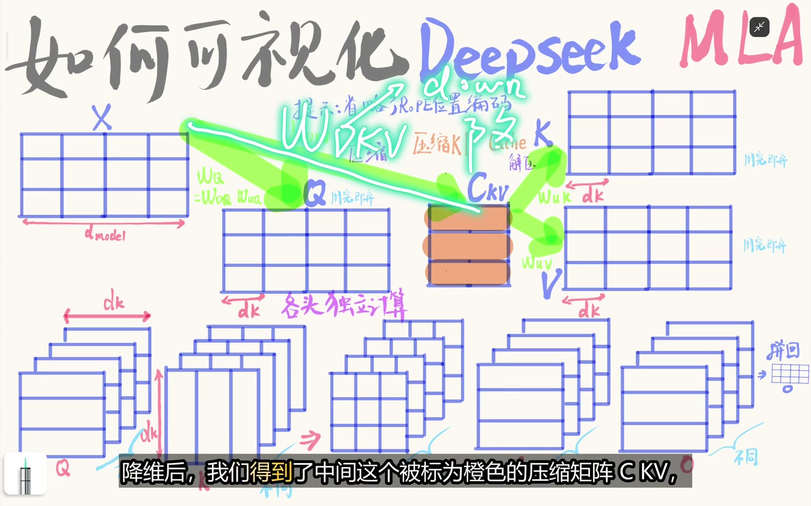 输入经 WDKV 下投影成更窄的 cKV