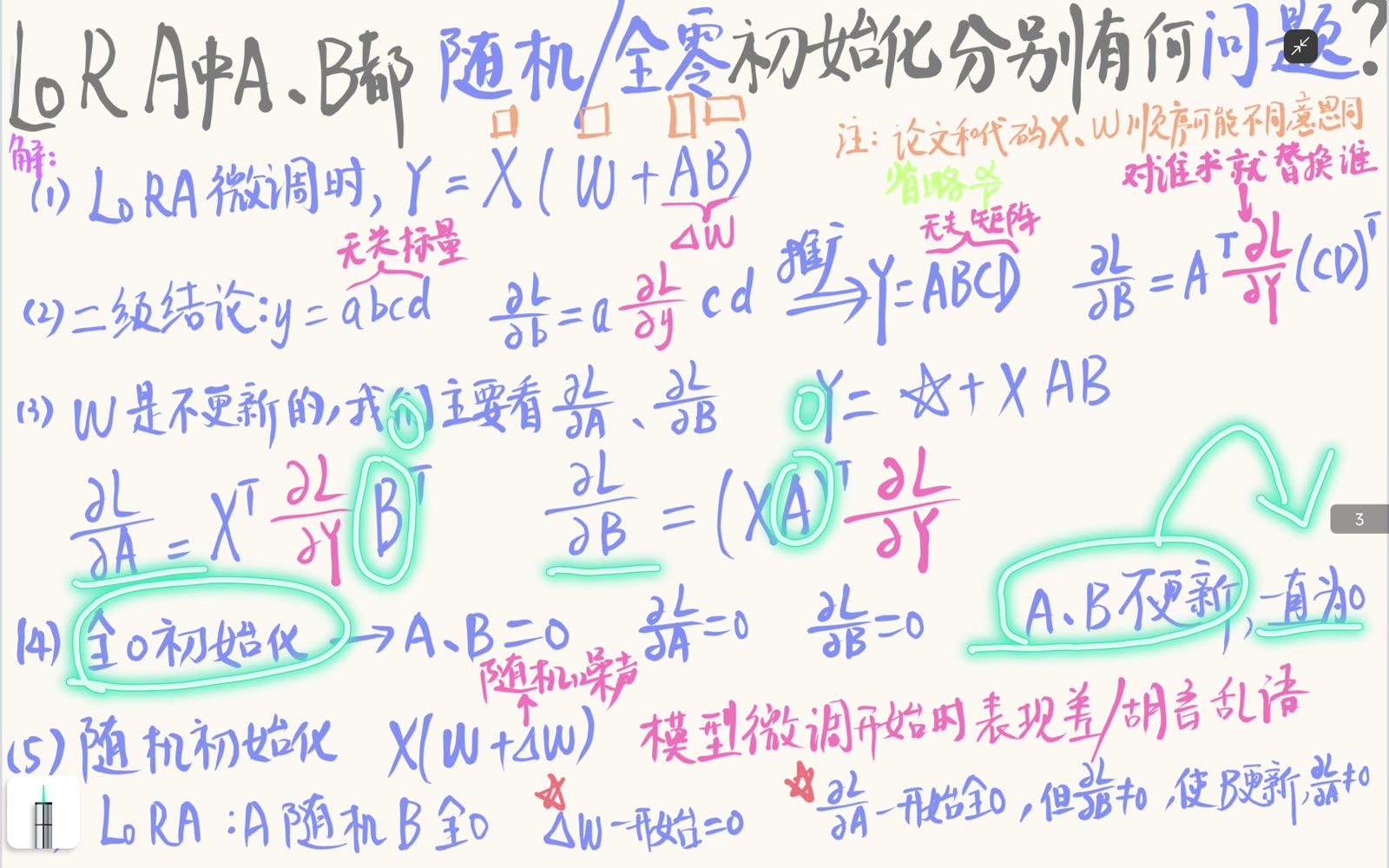 A、B 同时全零会让两个梯度都为零