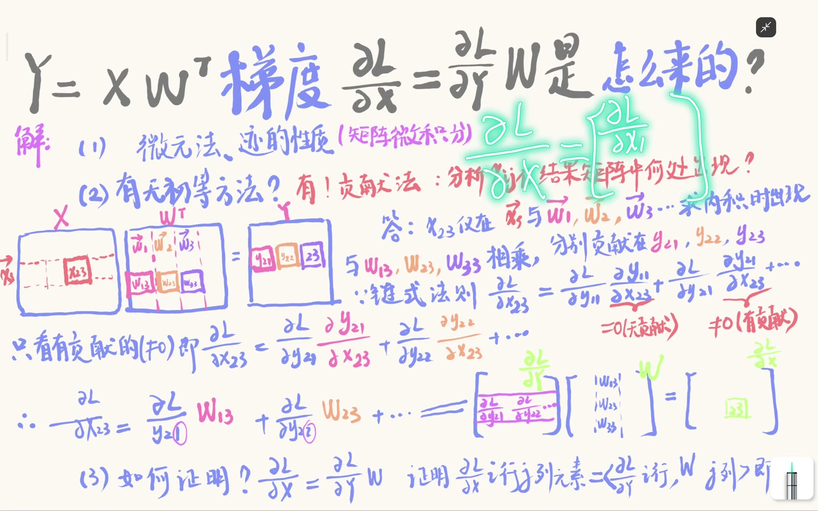 输入梯度矩阵由每个输入元素的偏导组成