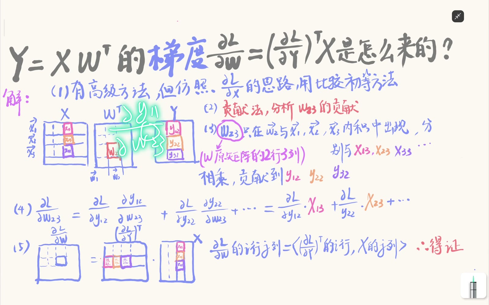 共享权重 w23 连接每个样本的第三输入特征与第二输出特征