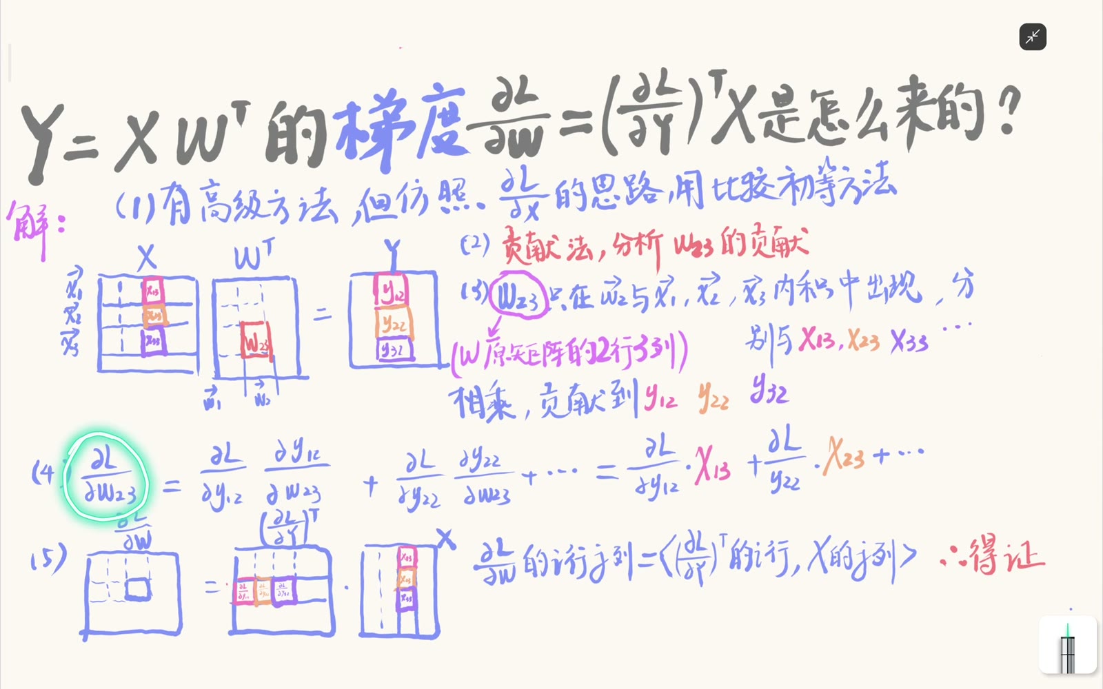 w23 的梯度是所有样本贡献的链式求和