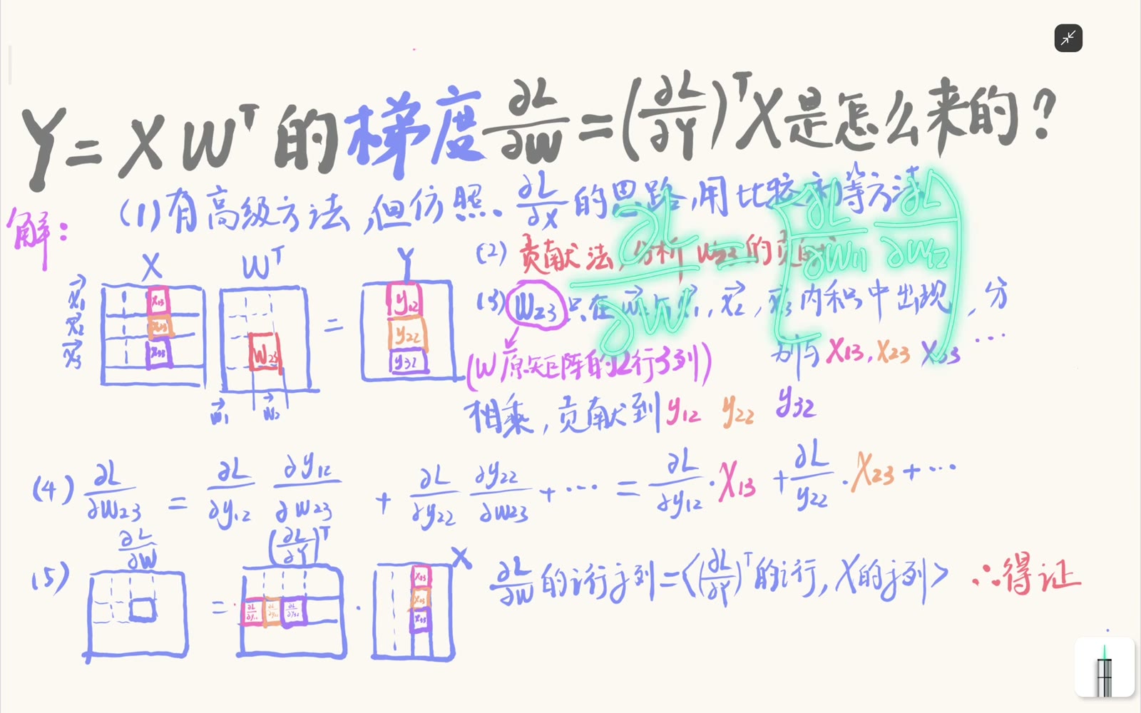 权重梯度矩阵由每个权重元素的偏导组成