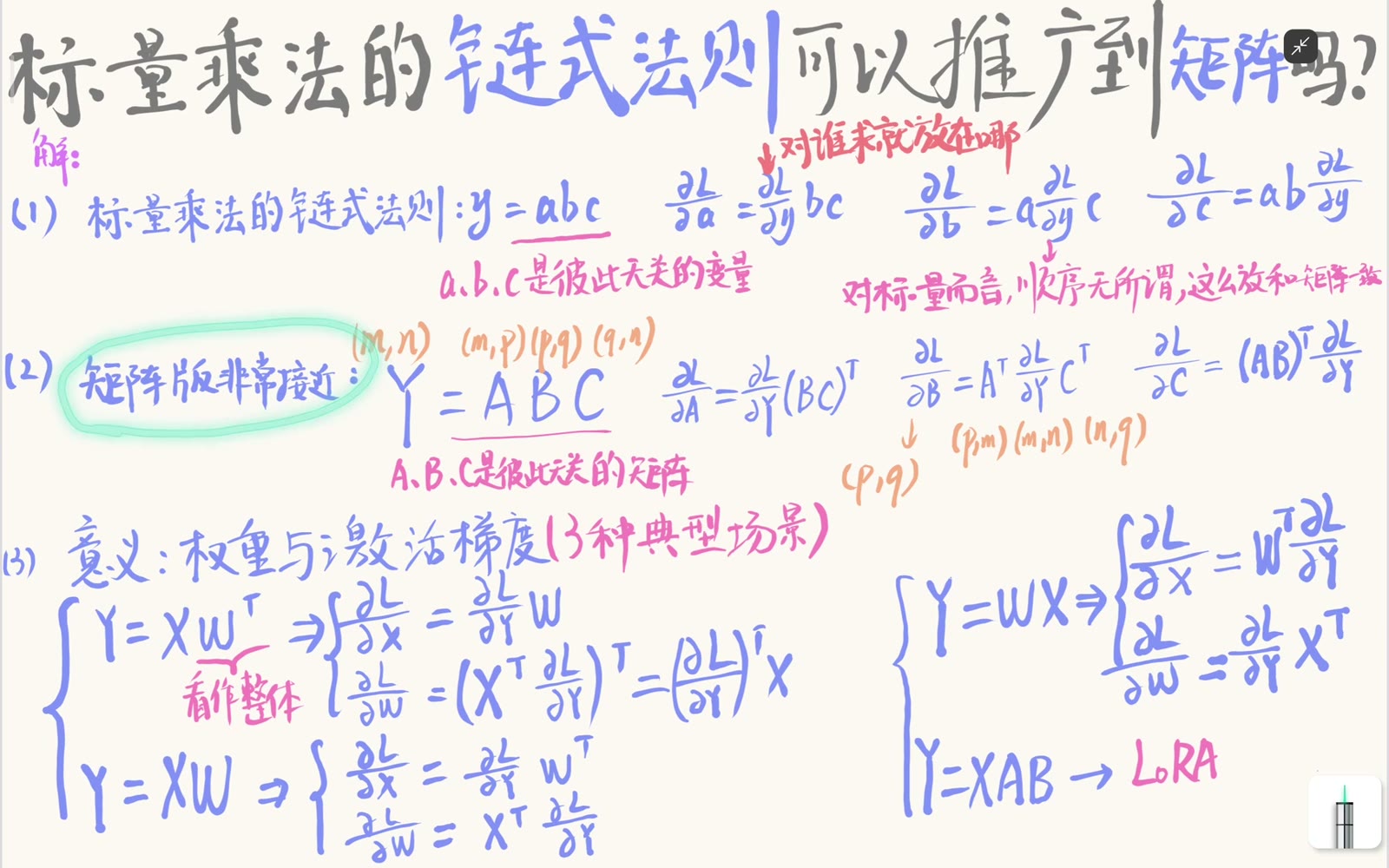 三因子矩阵乘积对 A B C 的向量—Jacobian 乘积公式