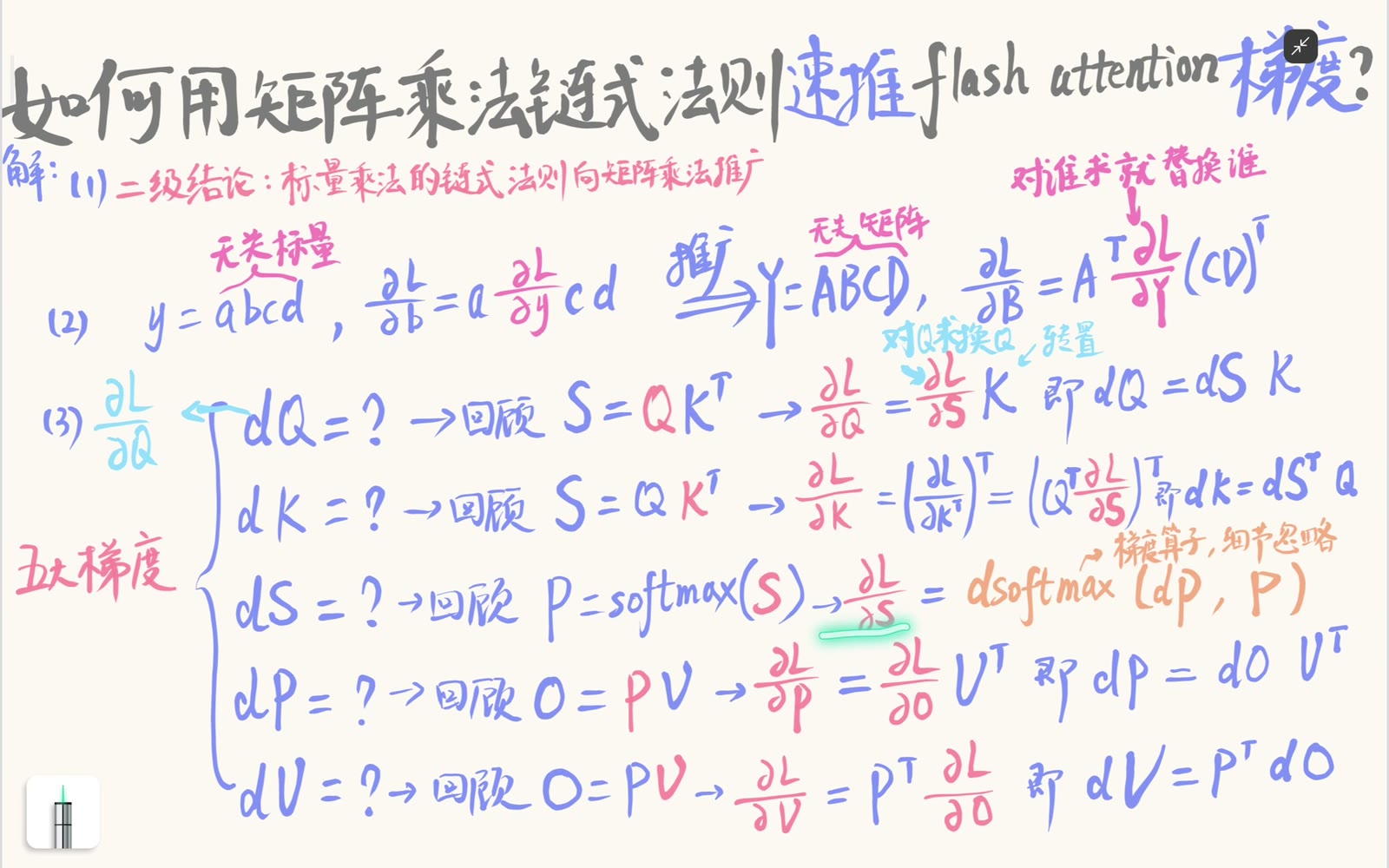 dP 与 dS 之间是 Softmax 的 Jacobian-vector product