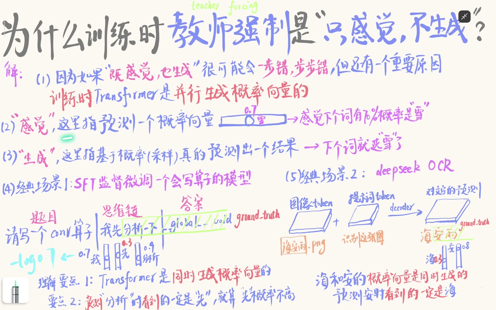 训练计算各位置分布，但不在位置之间逐步采样 token