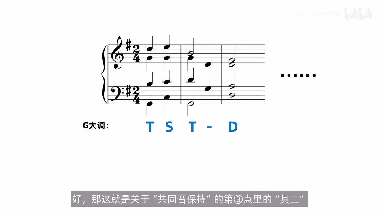 G 大调 T—S—T—T—D 的完整解决方案，高声部长音下插入一次同和弦转换