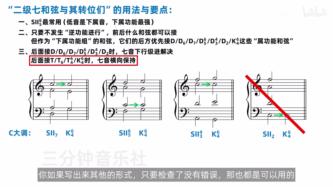 四种二级七和弦位置连接终止四六和弦时前三种可行而SII2被排除
