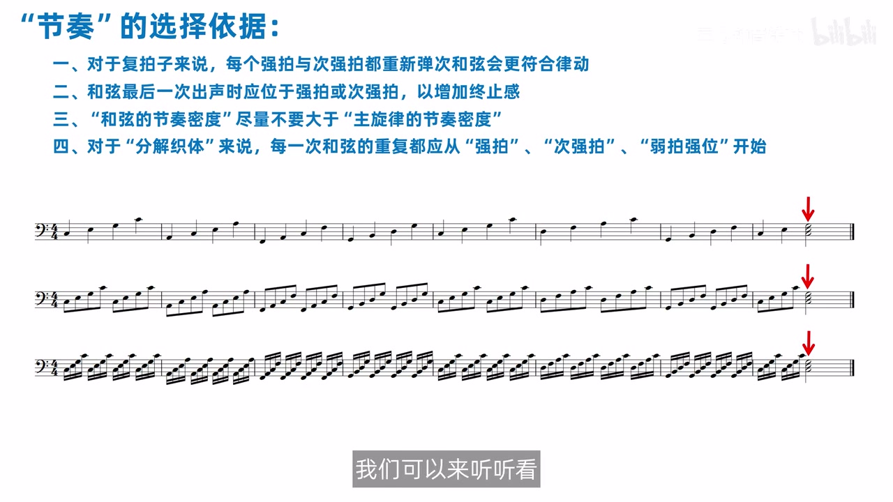 三种分解织体都在结尾改用完整柱式和弦的红色箭头