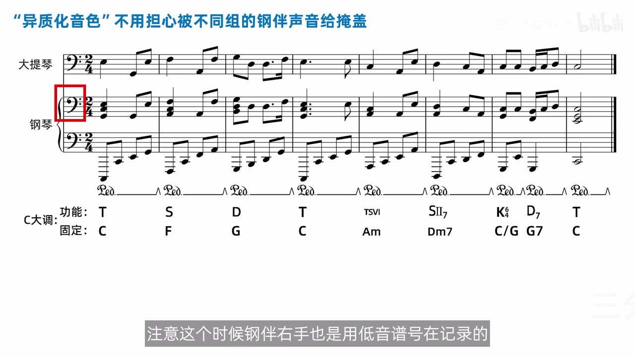 大提琴低音旋律与钢琴同度重复造成两手整体过低