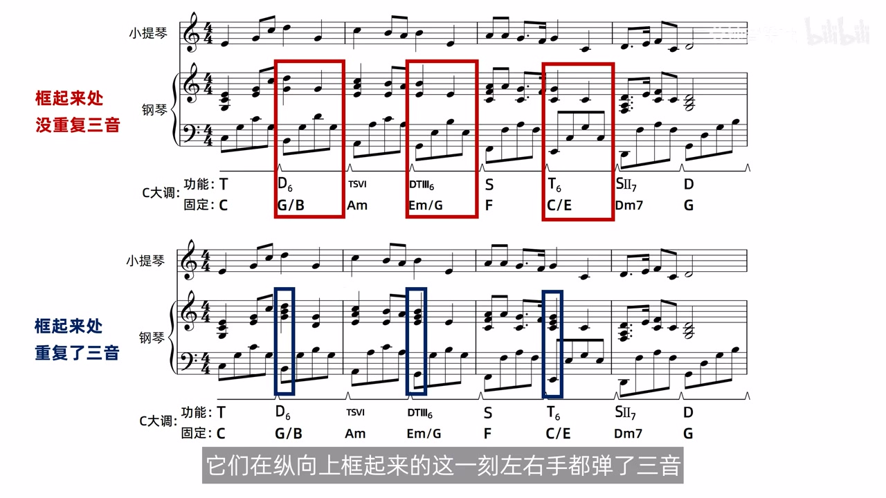 六和弦不重复三音与重复三音的对照