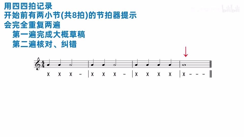 第一条四小节练习的完整答案与拍点位置