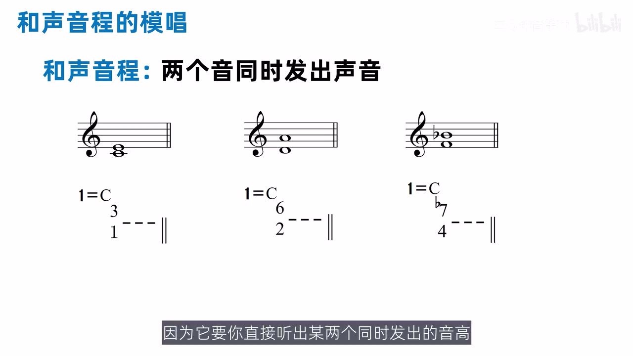 三个和声音程谱例及两个音同时发声的定义