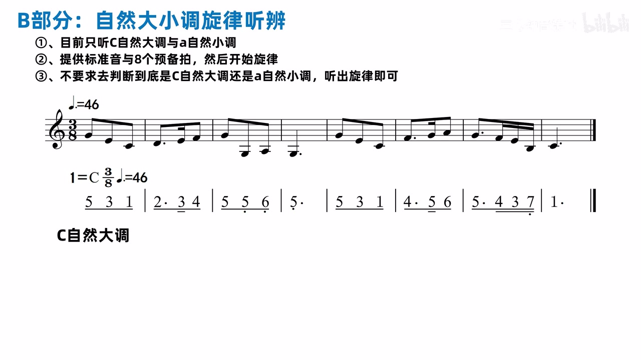 自然大调旋律的五线谱与简谱答案