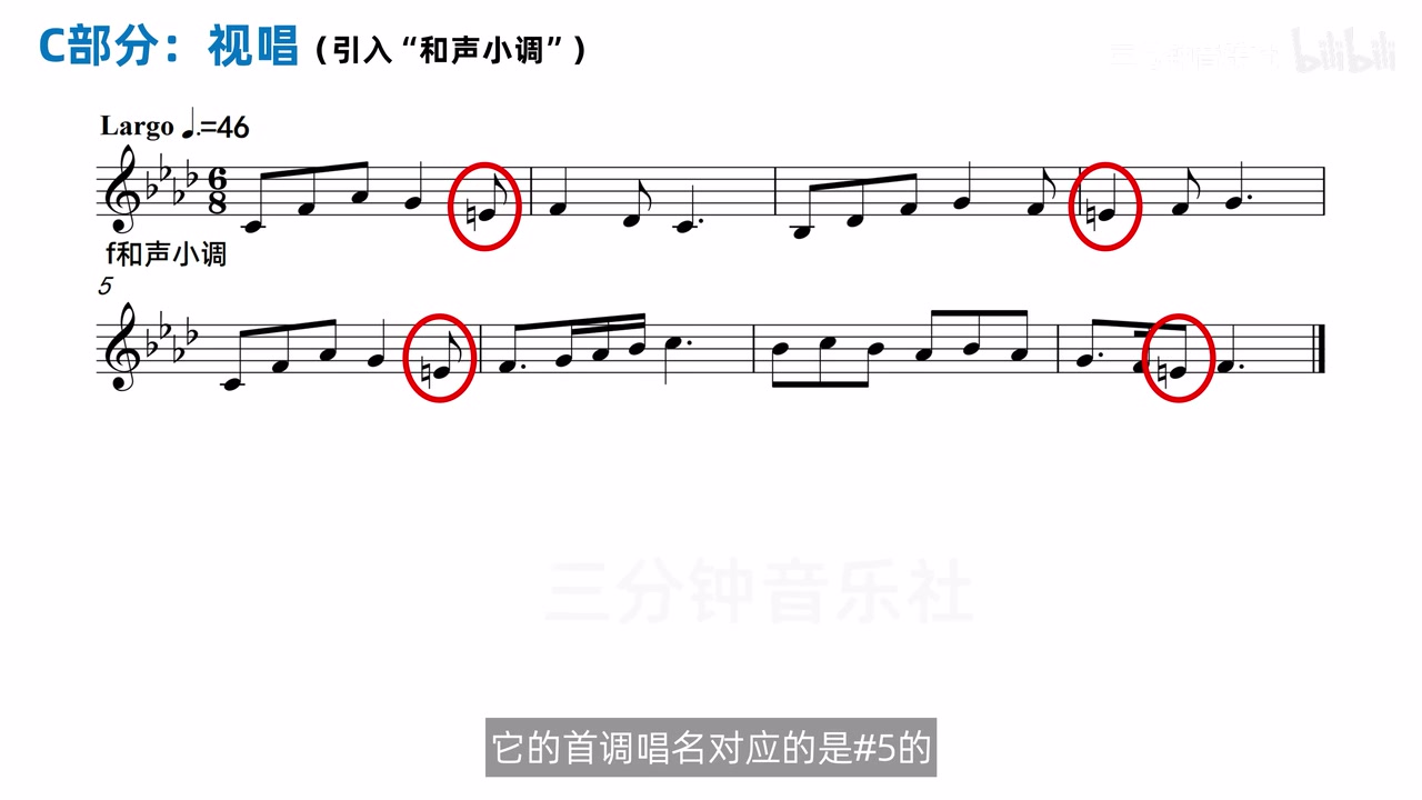f 和声小调中以还原号表示升高后的第七级