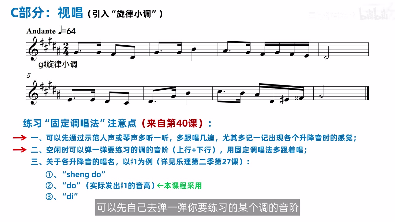 升 g 旋律小调的固定调谱例与练习顺序
